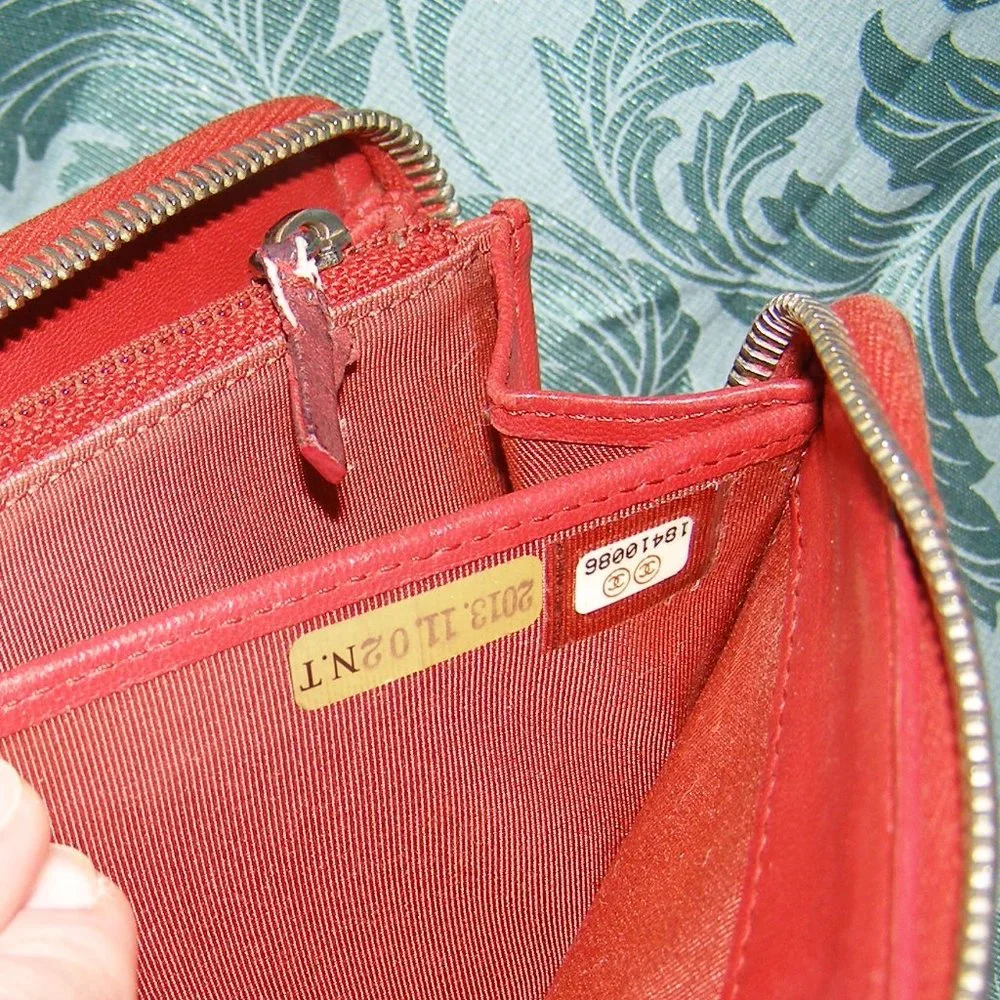 CHANEL Dark Red Lambskin Quilted Leather Wallet